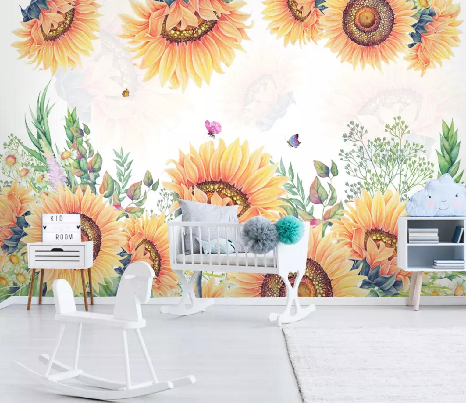 3D Sunflower Butterfly WC745 Wall Murals