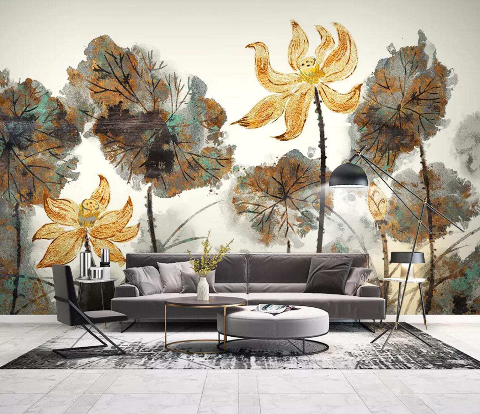 3D Yellow Lotus WC711 Wall Murals