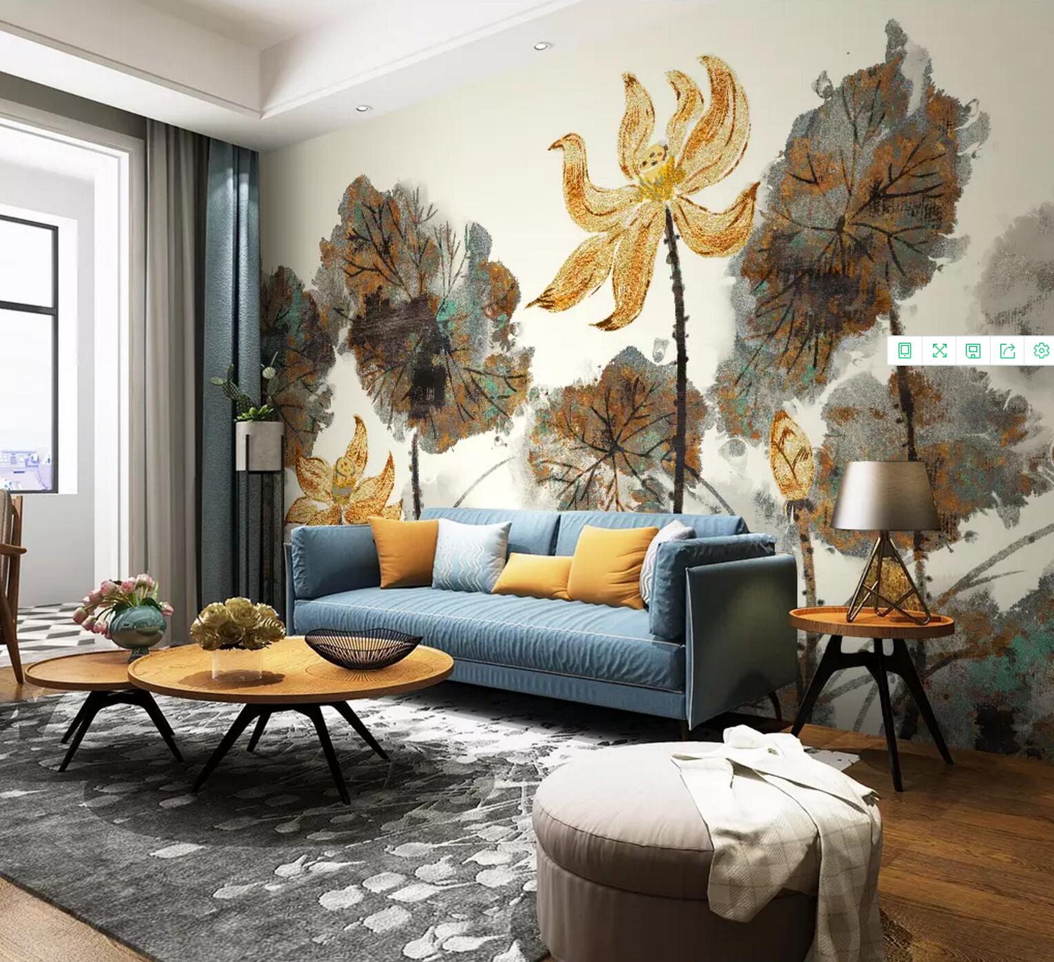 3D Yellow Lotus WC711 Wall Murals