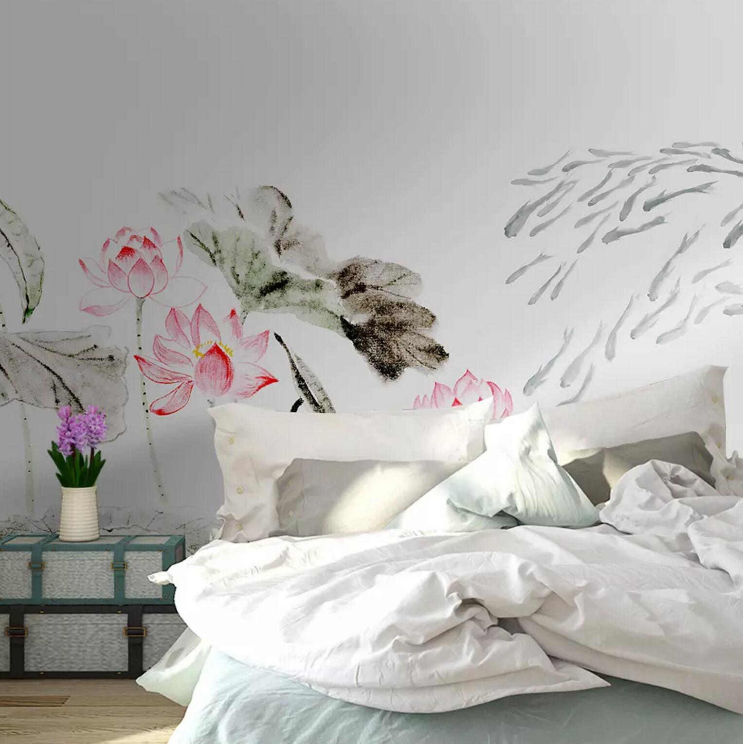 3D Lotus Fish WC486 Wall Murals