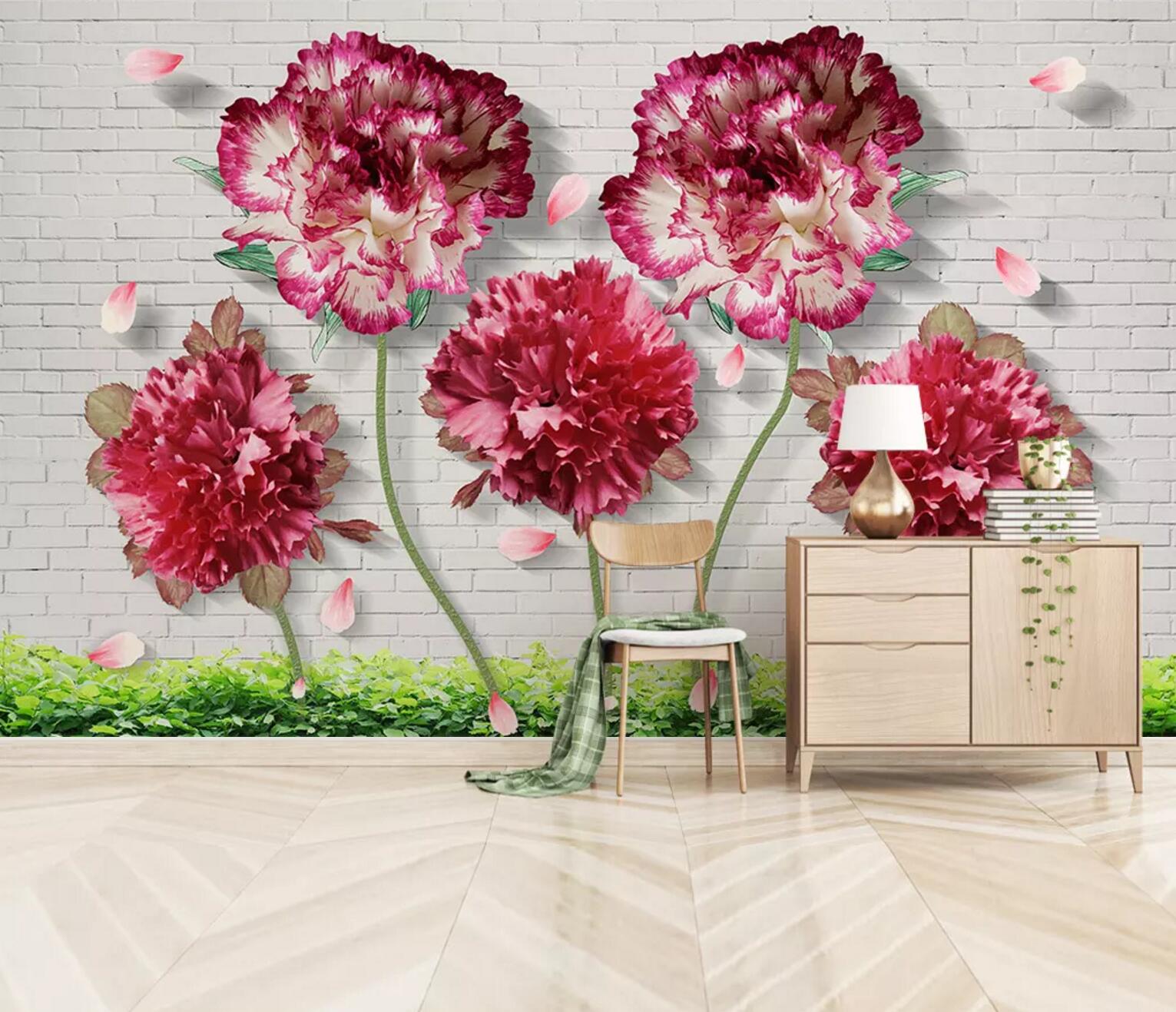 3D Red Flower Petals WC619 Wall Murals