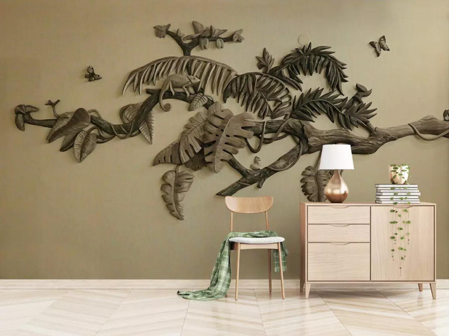 3D Embossed Leaves WC617 Wall Murals