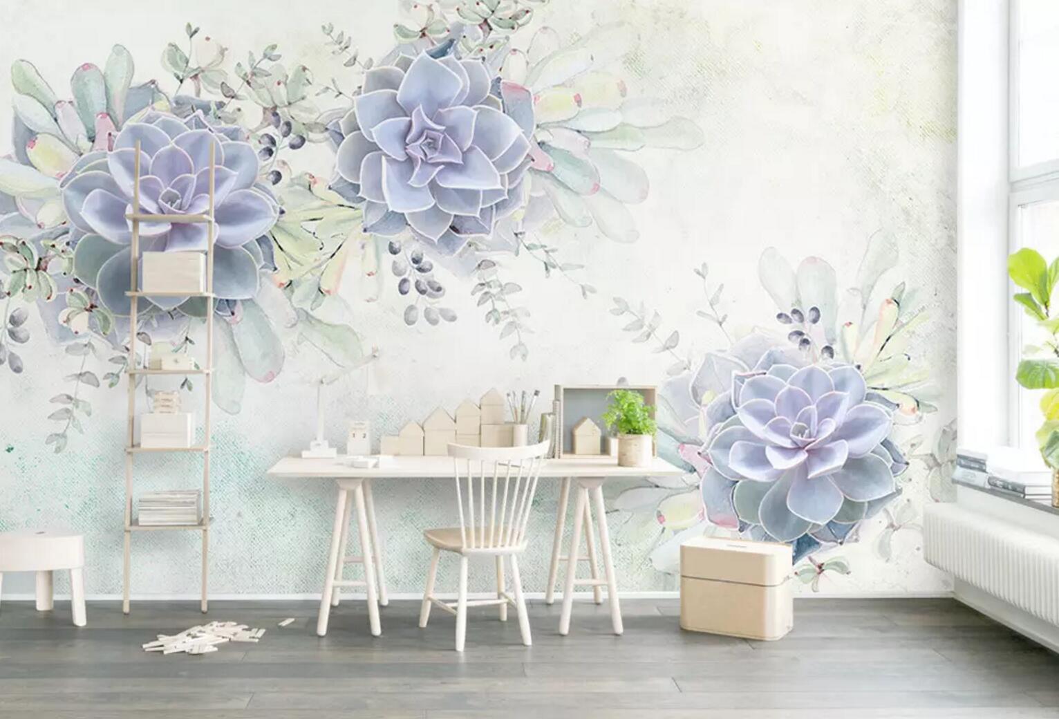 3D Succulents Flower WC402 Wall Murals