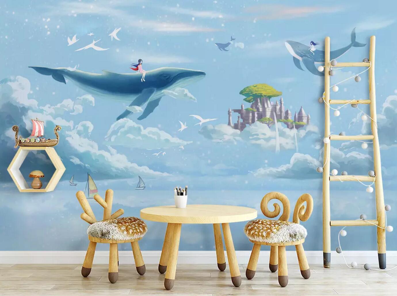 3D Whale Island WC494 Wall Murals