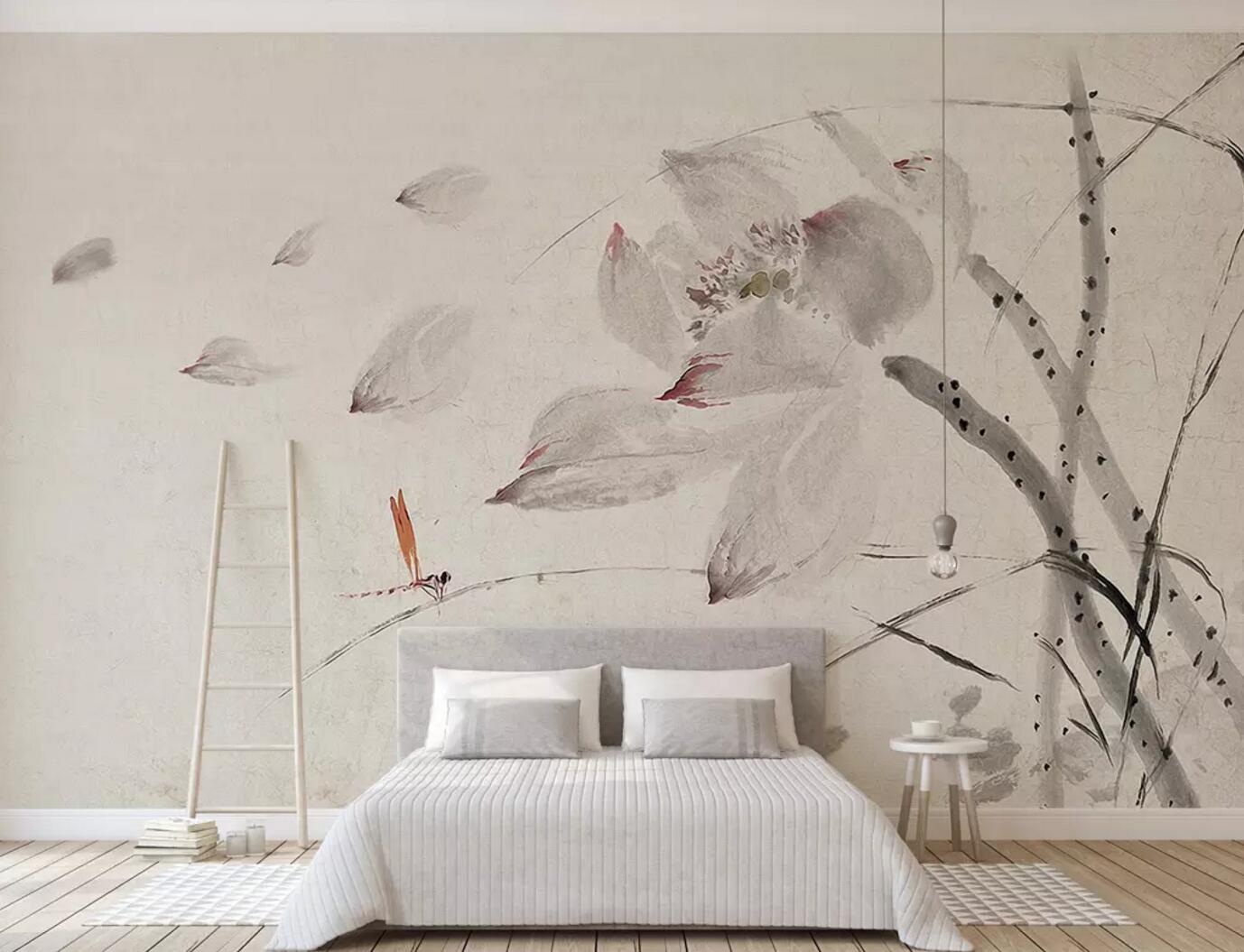 3D Lotus Dragonfly WC487 Wall Murals