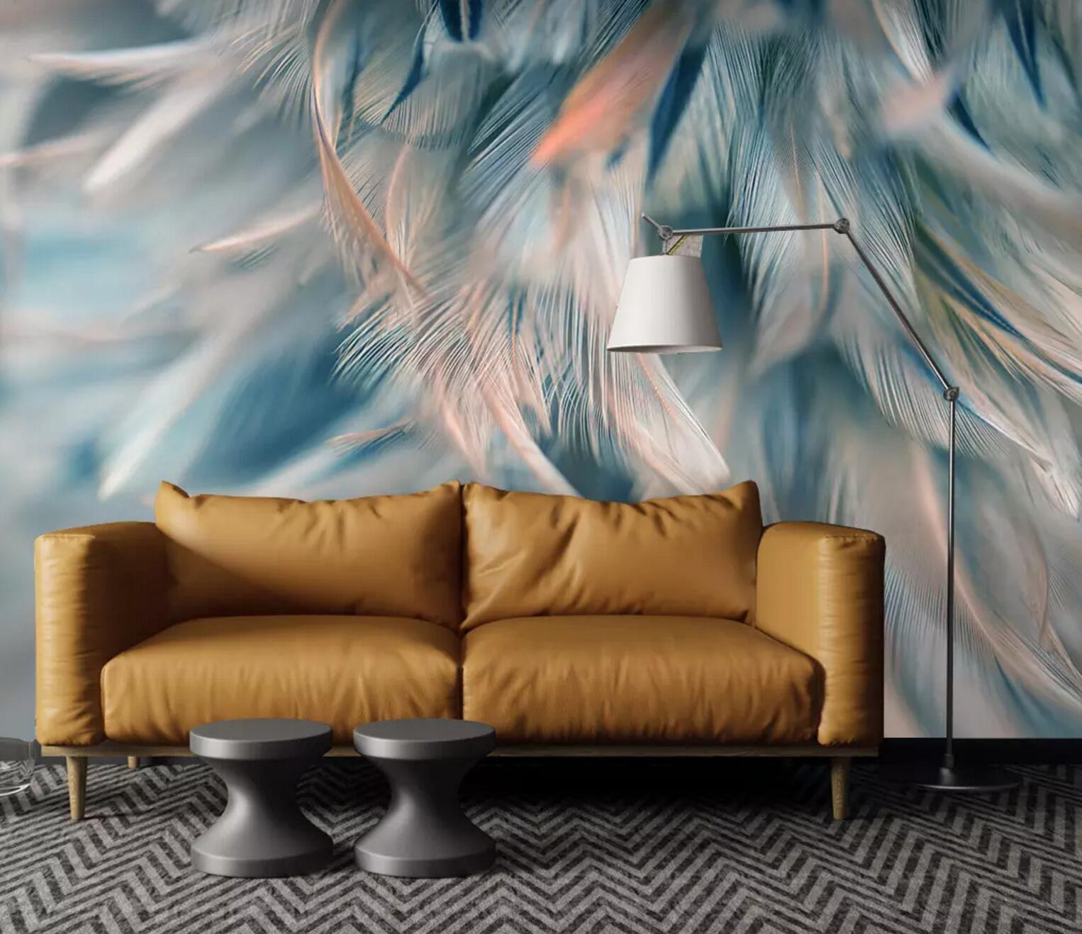 3D Blue Feather WC701 Wall Murals