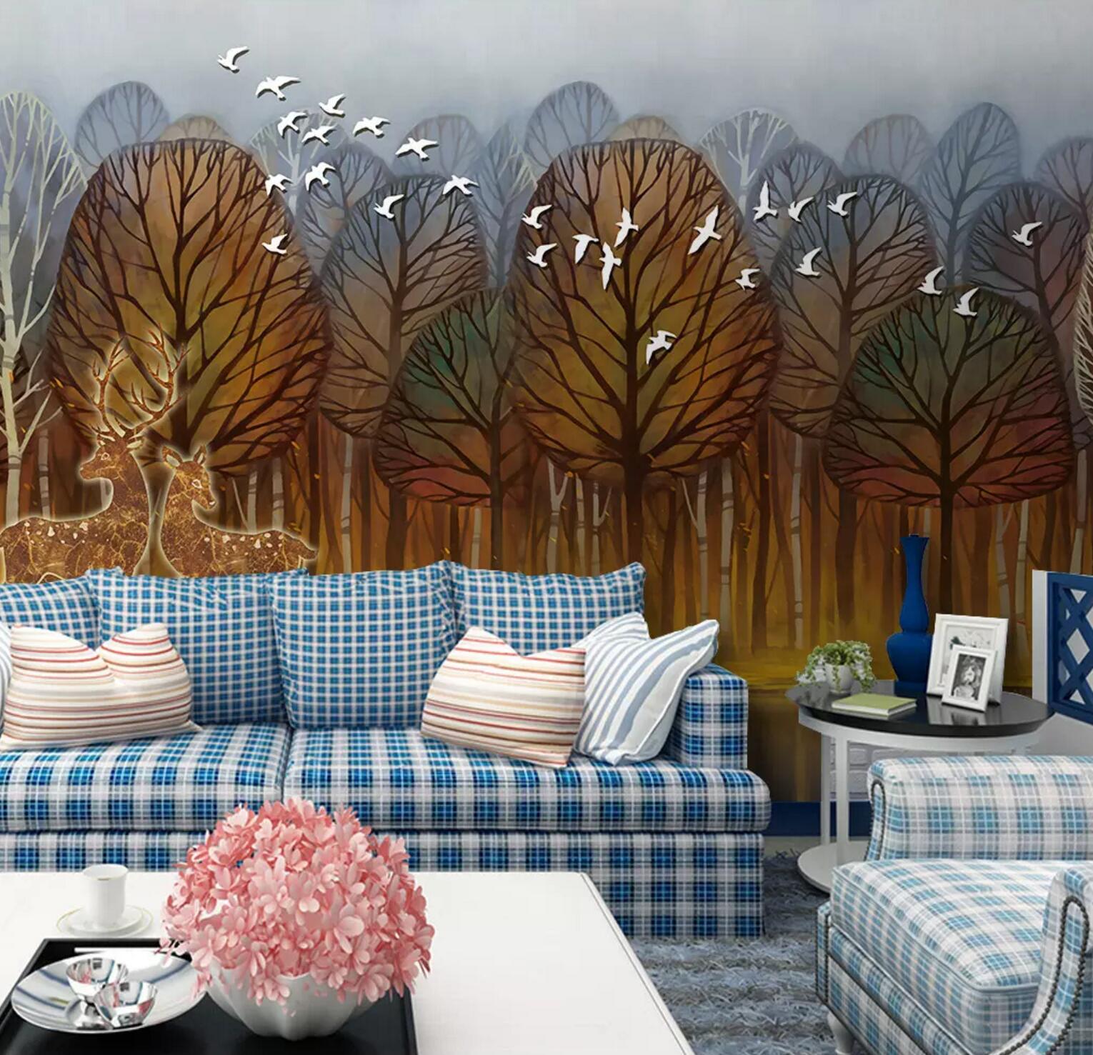 3D Leaves Deer WC746 Wall Murals