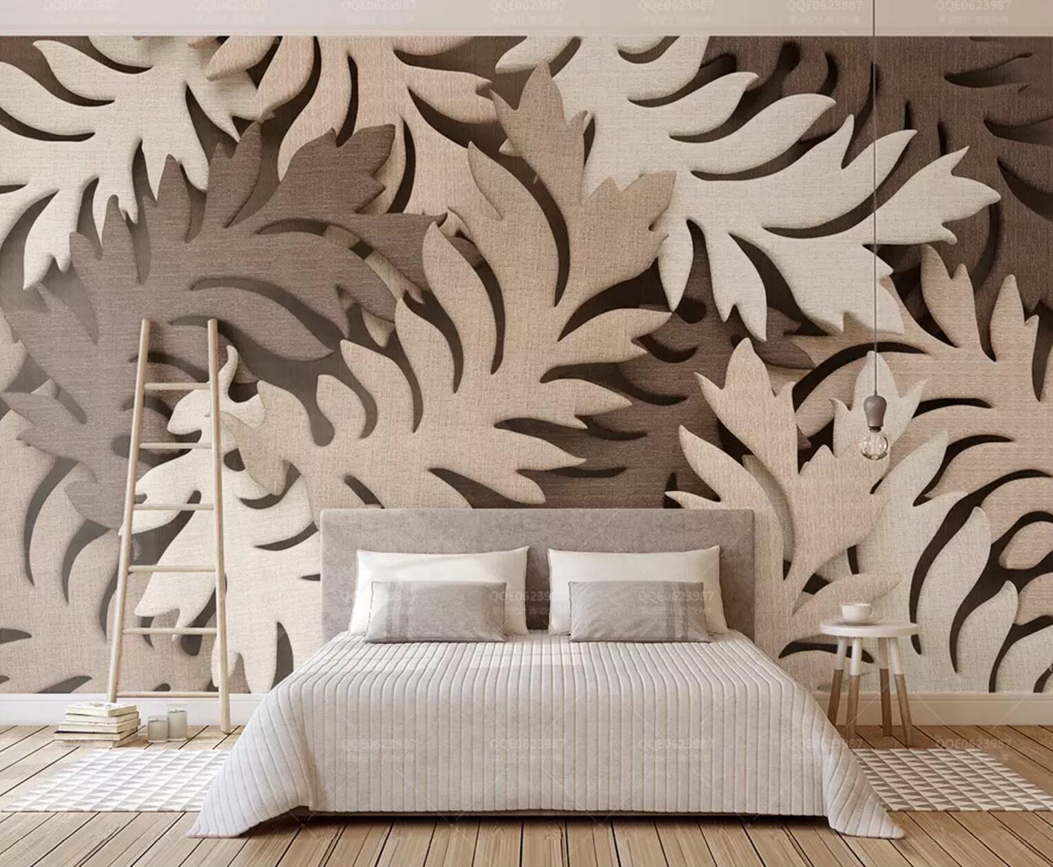 3D Pink Leaves WC588 Wall Murals