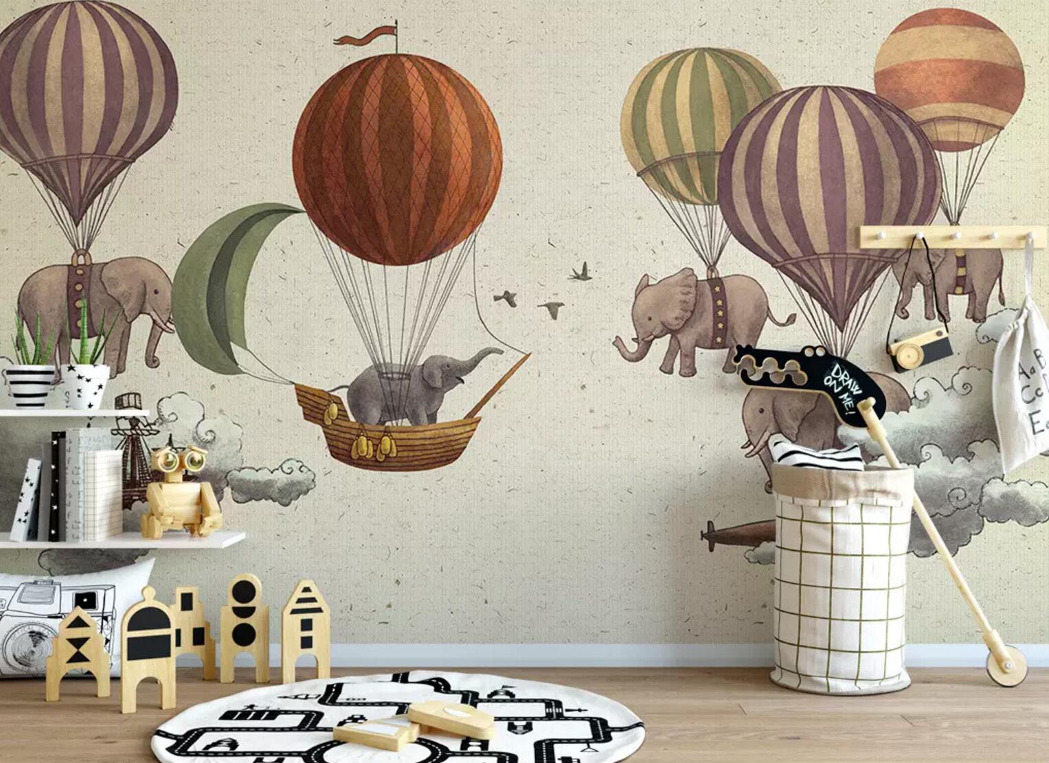 3D Elephant Hot Air Balloon WC499 Wall Murals