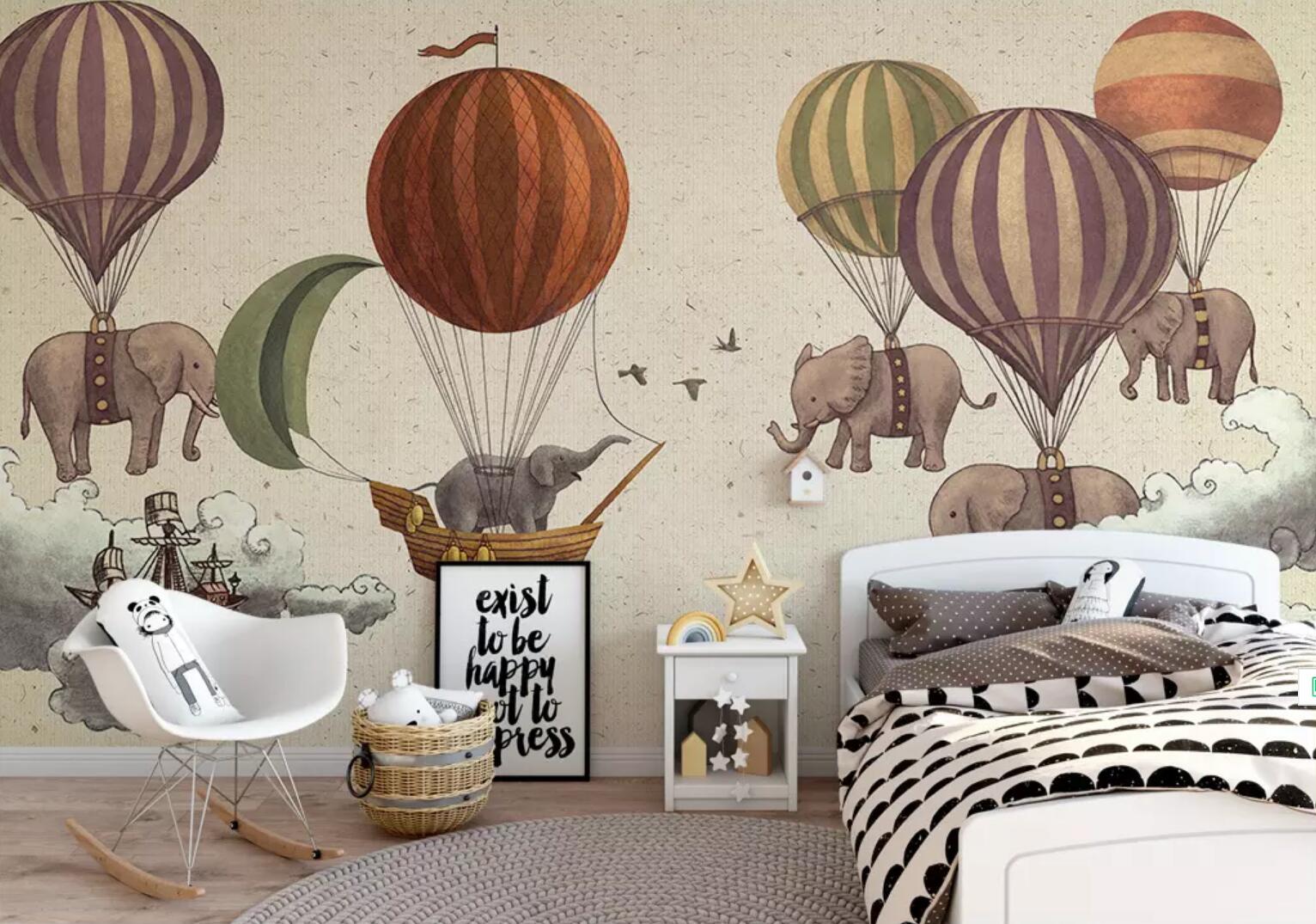 3D Elephant Hot Air Balloon WC499 Wall Murals