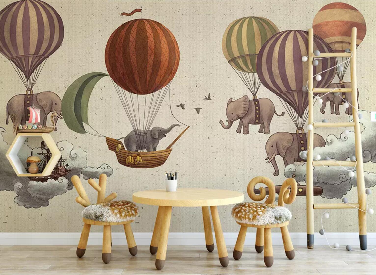 3D Elephant Hot Air Balloon WC499 Wall Murals