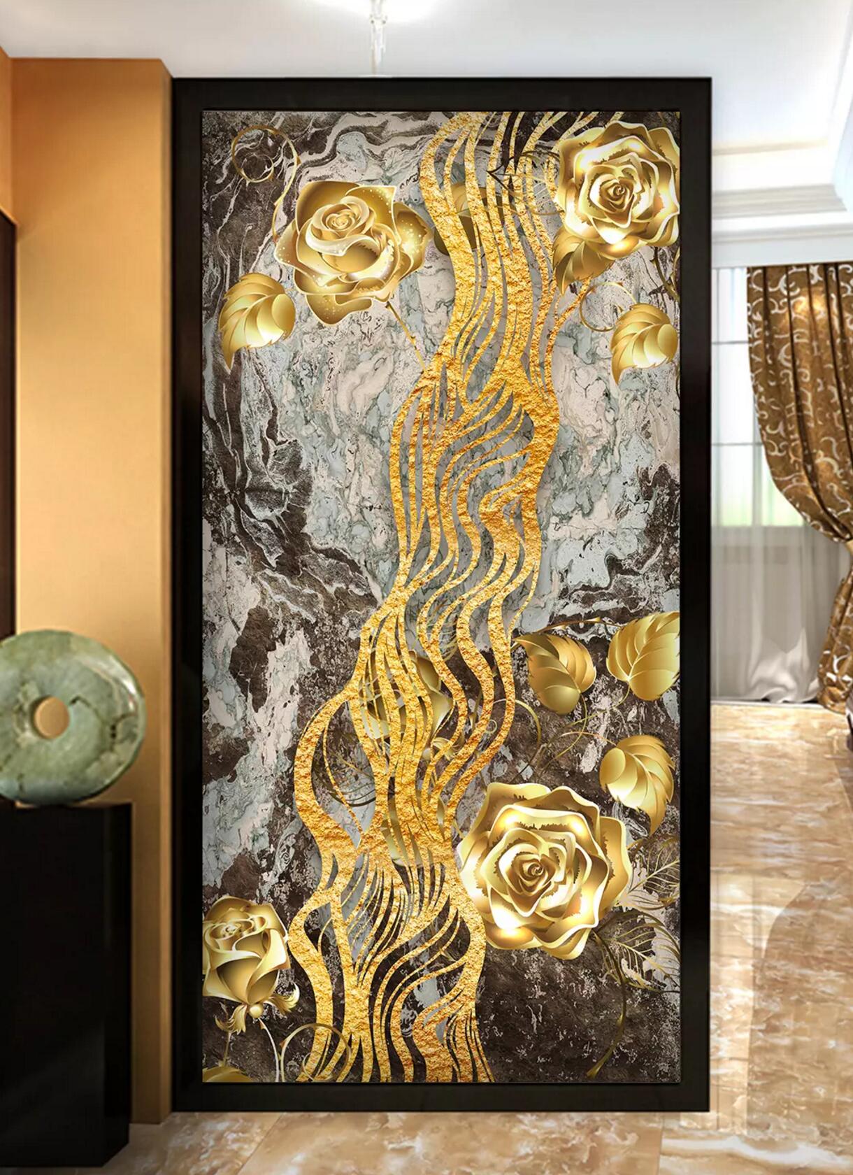 3D Golden Rose WC845 Wall Murals