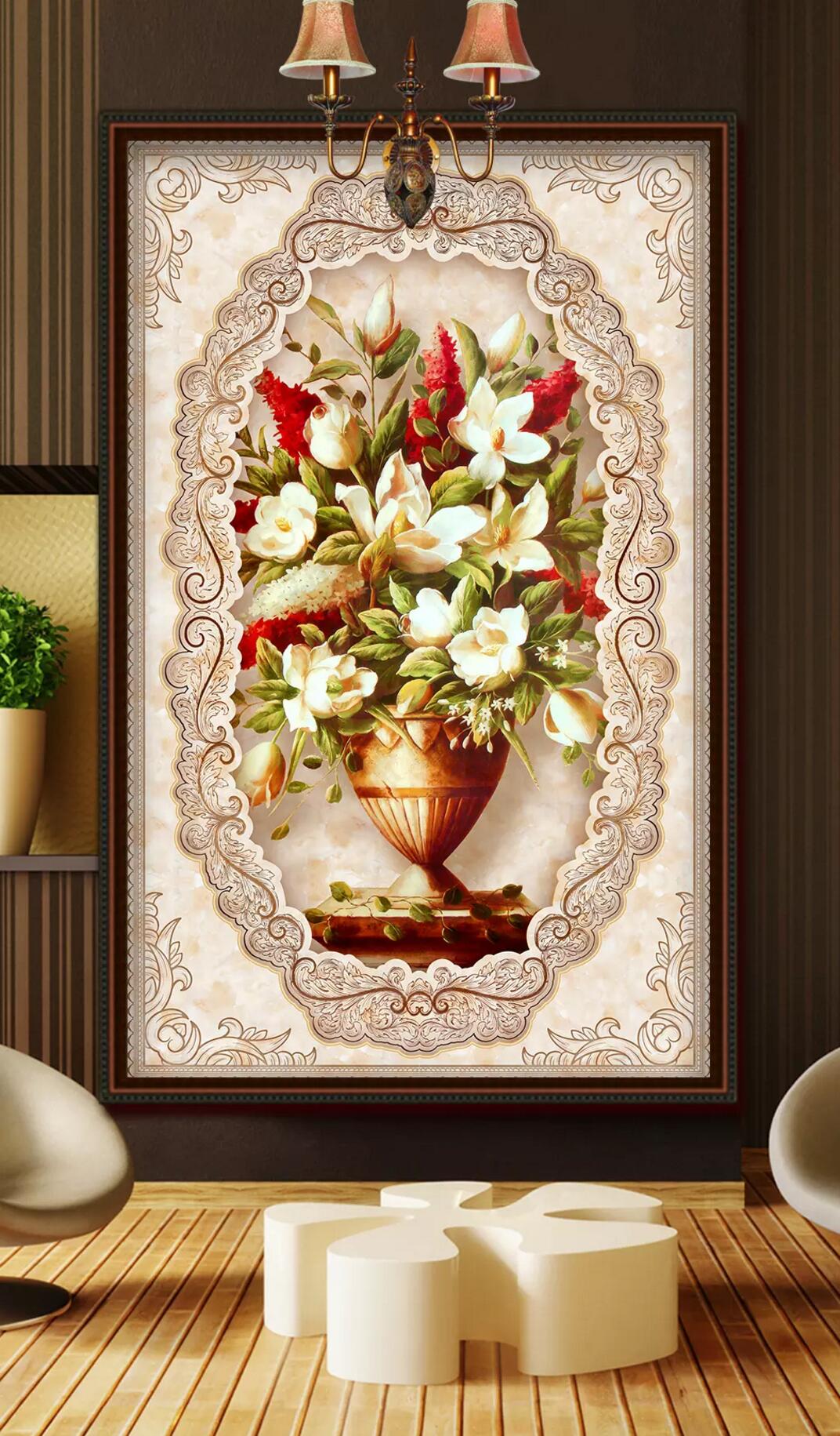 3D Vase Gardenia WC828 Wall Murals