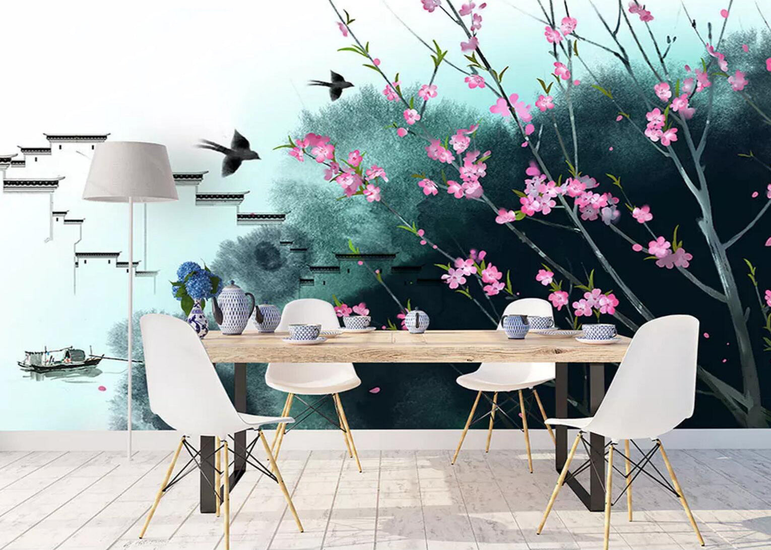 3D Plum Swallow WC593 Wall Murals