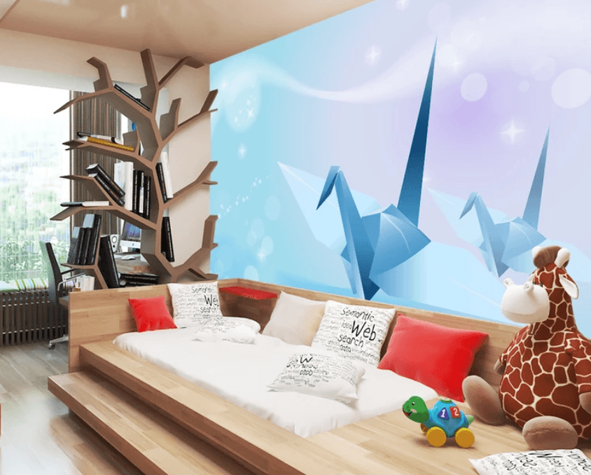 3D Blue Paper Crane 941 Wallpaper AJ Wallpaper 2 