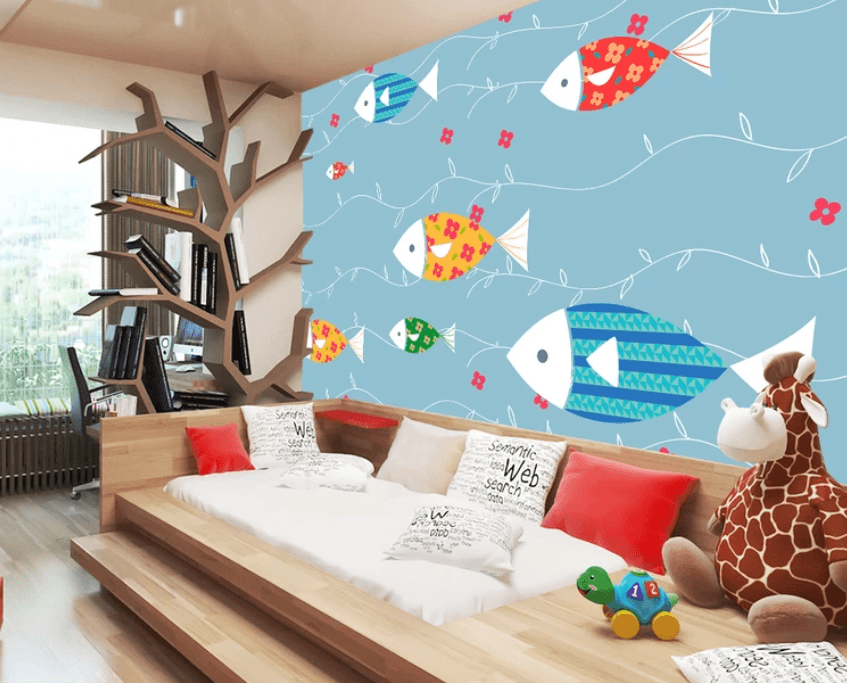 3D Colored Flower Fish 928 Wallpaper AJ Wallpaper 2 