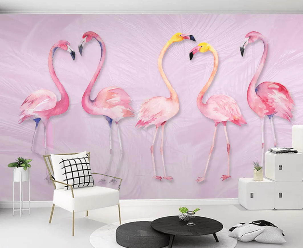 3D Pink Flamingo 1035 Wall Murals Wallpaper AJ Wallpaper 2 