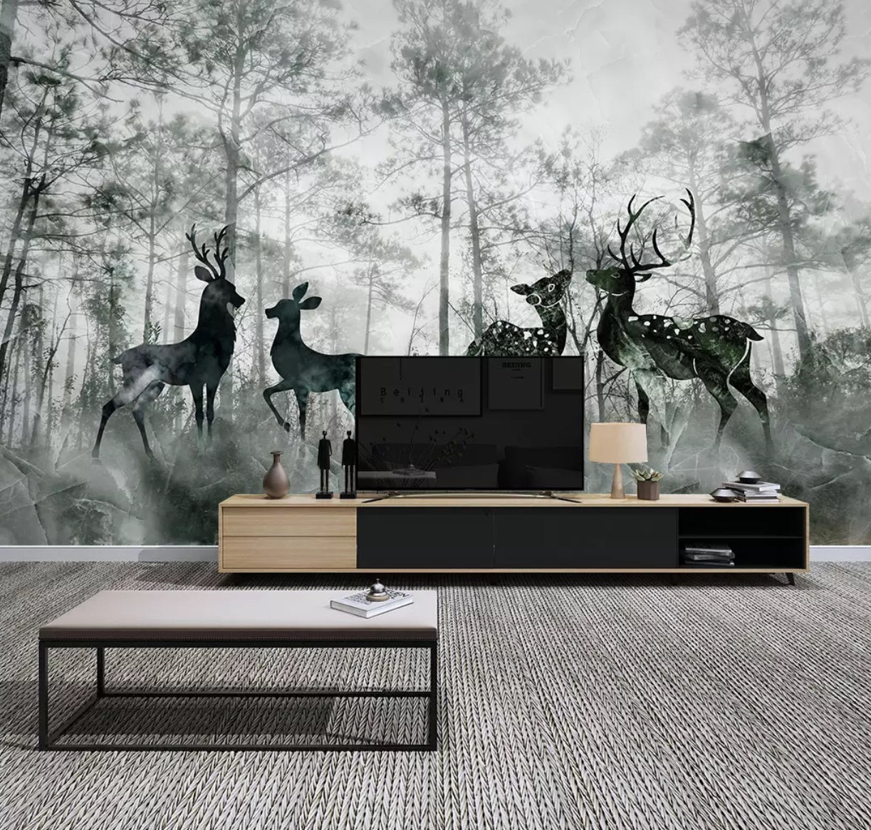 3D Deer Forest 1491 Wall Murals Wallpaper AJ Wallpaper 2 