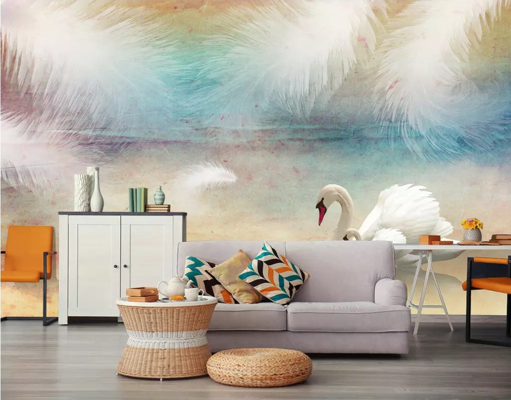 3D White Swan 1594 Wall Murals Wallpaper AJ Wallpaper 2 