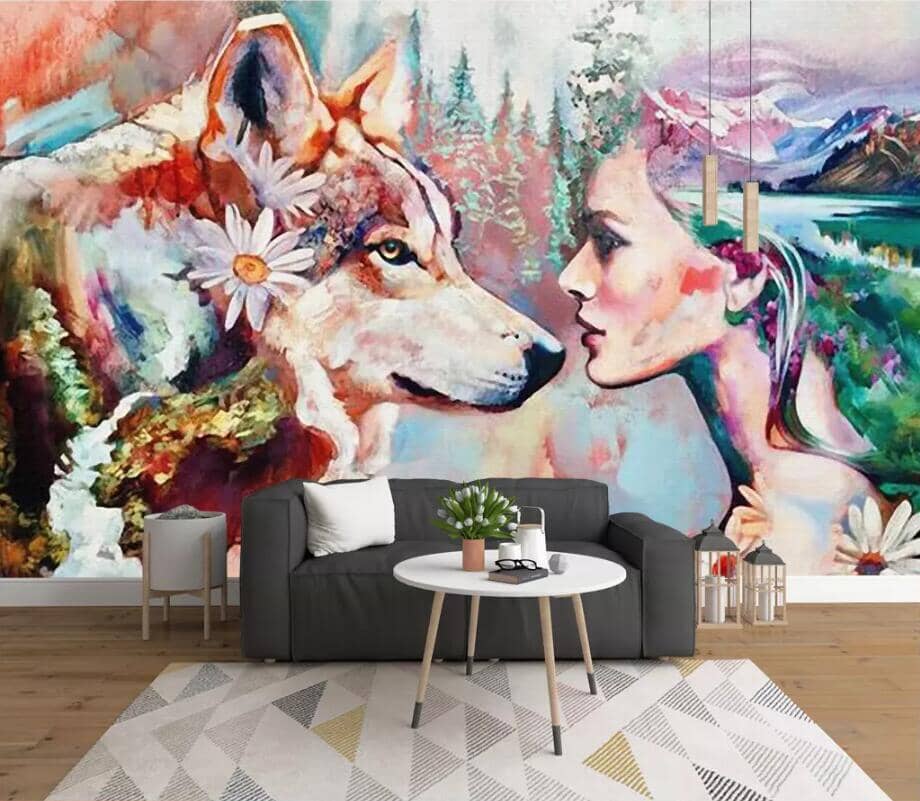 3D Girl With Wolf 2509 Wall Murals Wallpaper AJ Wallpaper 2 