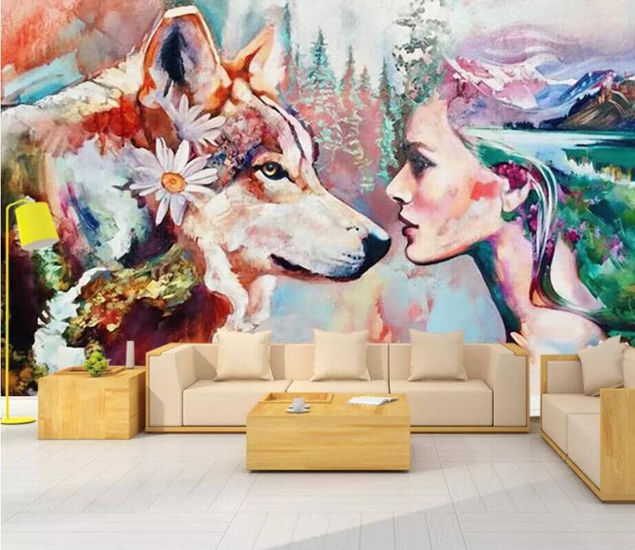 3D Girl With Wolf 2509 Wall Murals Wallpaper AJ Wallpaper 2 