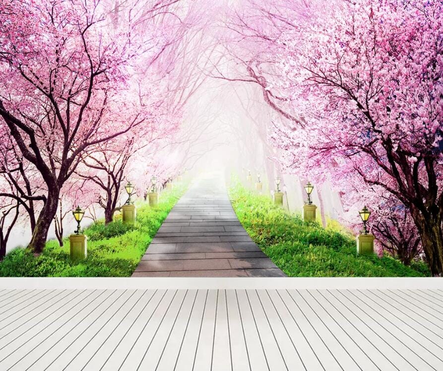 3D Cherry Blossom Road 2583 Wall Murals Wallpaper AJ Wallpaper 2 