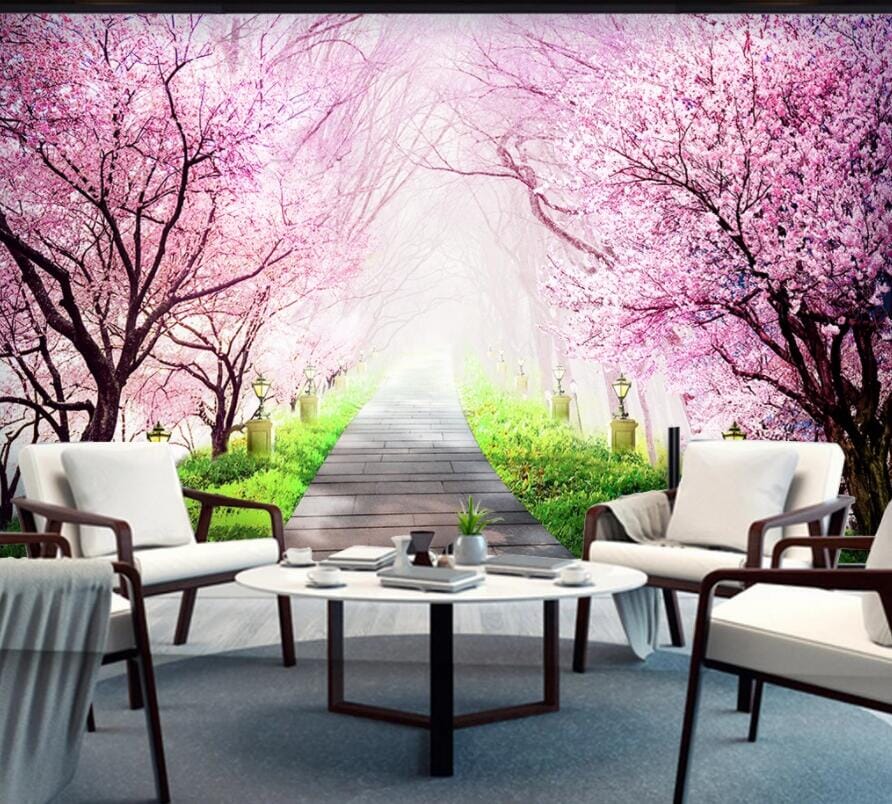 3D Cherry Blossom Road 2583 Wall Murals Wallpaper AJ Wallpaper 2 