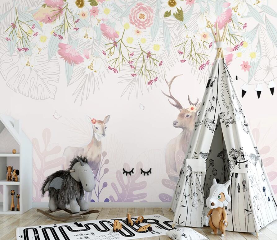 3D Fawn Flower 1490 Wall Murals Wallpaper AJ Wallpaper 2 