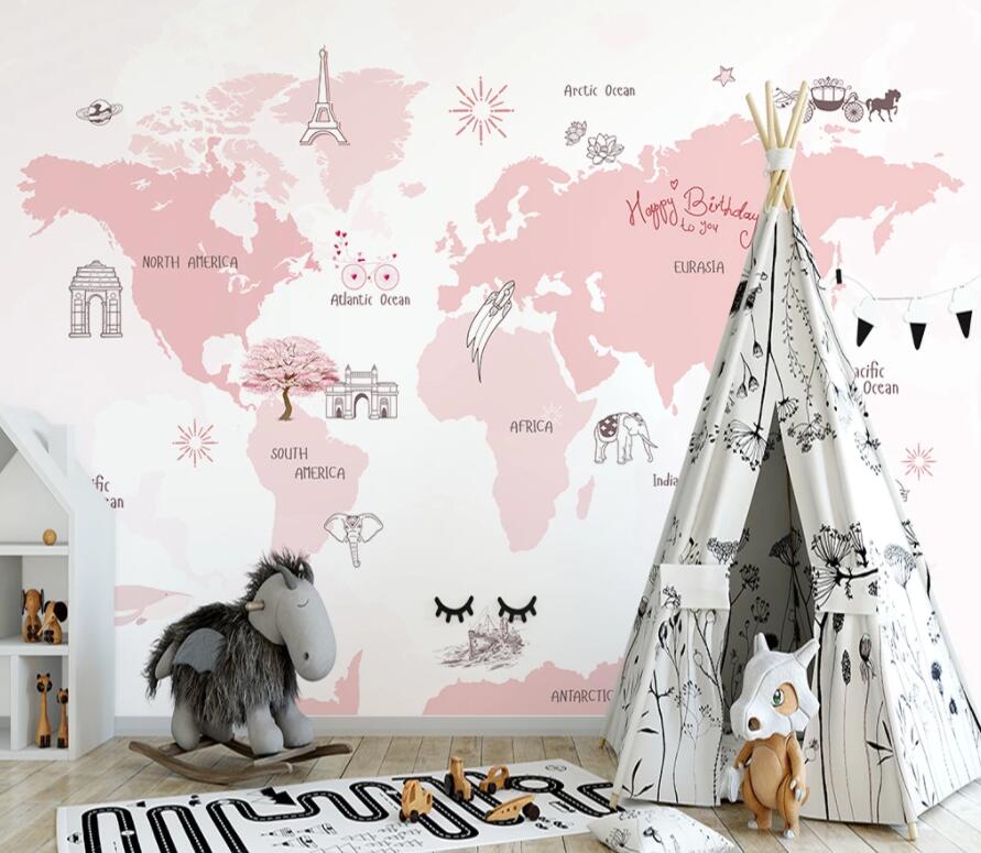 3D Pink Map 1476 Wall Murals Wallpaper AJ Wallpaper 2 