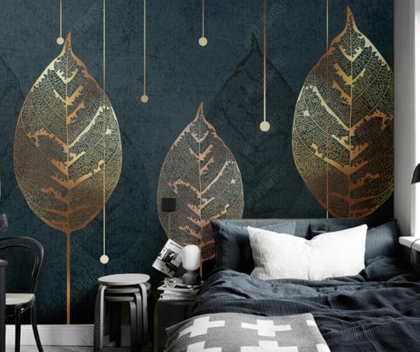 3D Golden Leaves 1884 Wall Murals Wallpaper AJ Wallpaper 2 