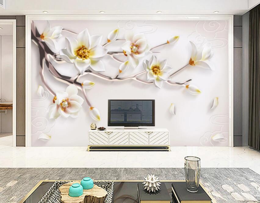 3D White Flowers 1030 Wall Murals Wallpaper AJ Wallpaper 2 