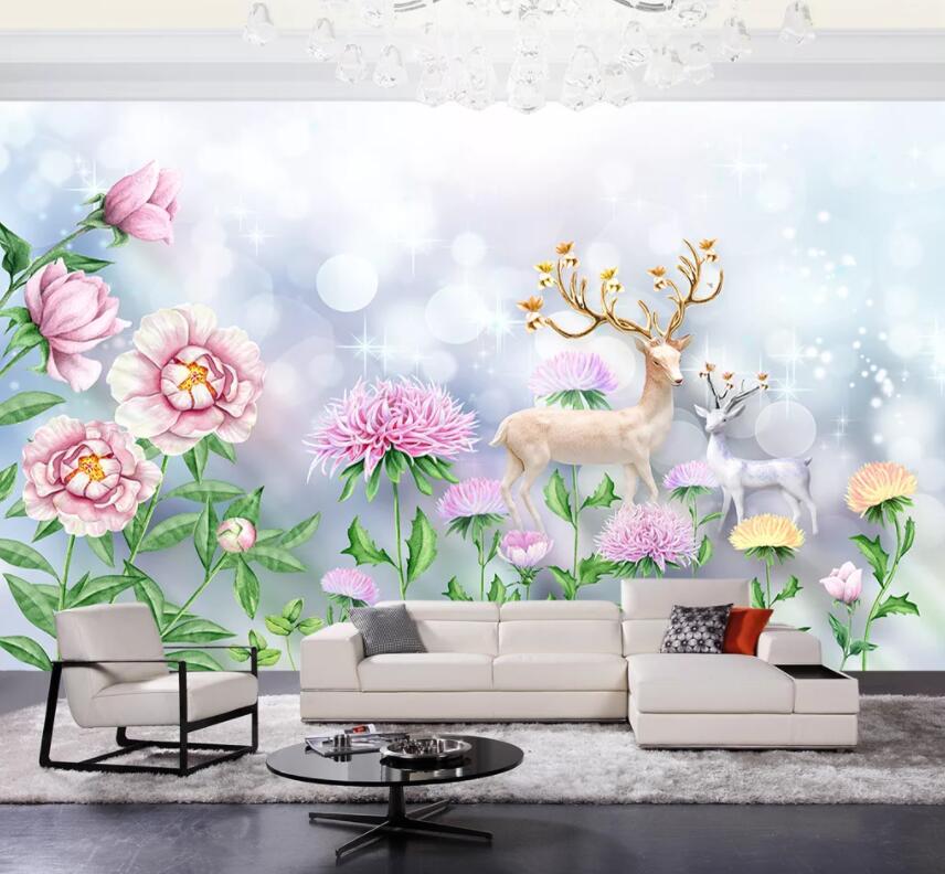 3D Flower Fawn 815 Wall Murals Wallpaper AJ Wallpaper 2 