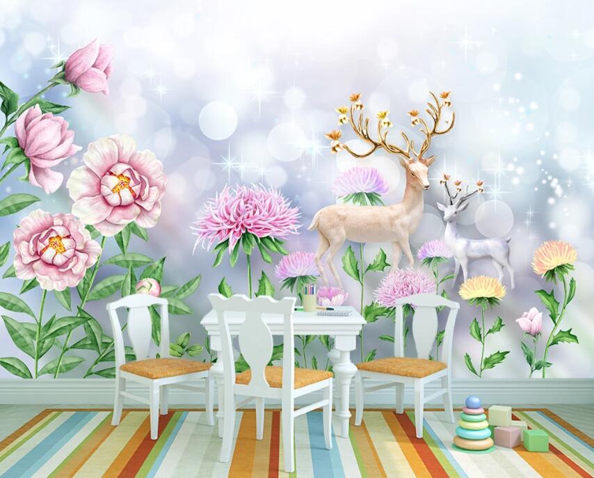 3D Flower Fawn 815 Wall Murals Wallpaper AJ Wallpaper 2 