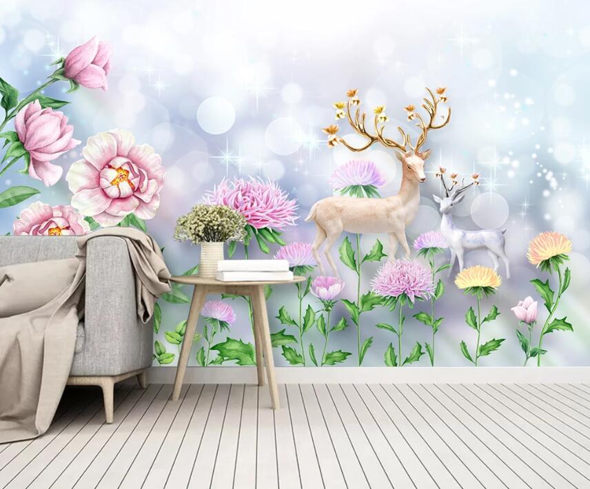 3D Flower Fawn 815 Wall Murals Wallpaper AJ Wallpaper 2 