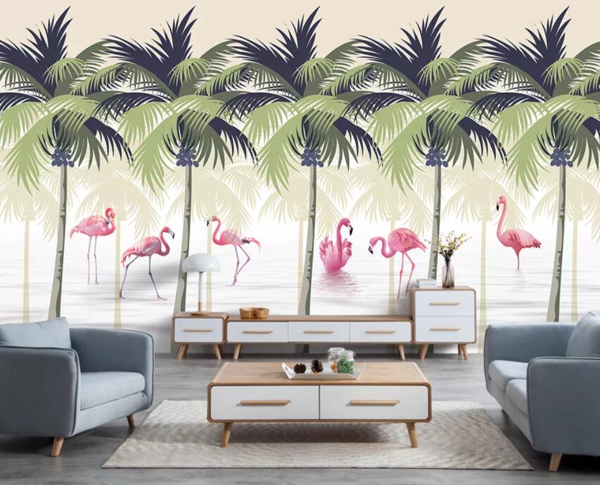 3D Flamingo Forest 756 Wall Murals Wallpaper AJ Wallpaper 2 