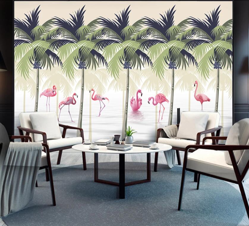 3D Flamingo Forest 756 Wall Murals Wallpaper AJ Wallpaper 2 