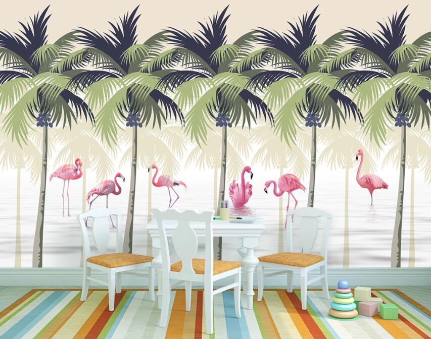 3D Flamingo Forest 756 Wall Murals Wallpaper AJ Wallpaper 2 