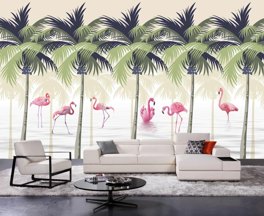 3D Flamingo Forest 756 Wall Murals Wallpaper AJ Wallpaper 2 