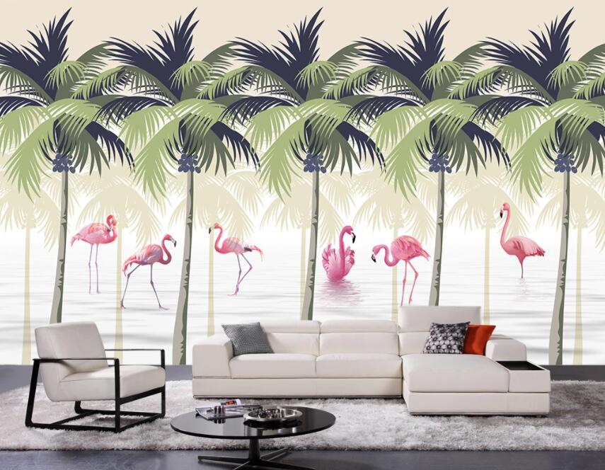 3D Flamingo Forest 756 Wall Murals Wallpaper AJ Wallpaper 2 