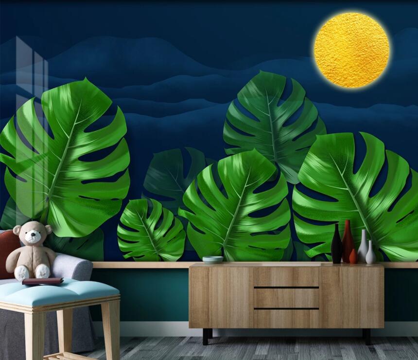 3D Green Leaf Moon 1908 Wall Murals Wallpaper AJ Wallpaper 2 