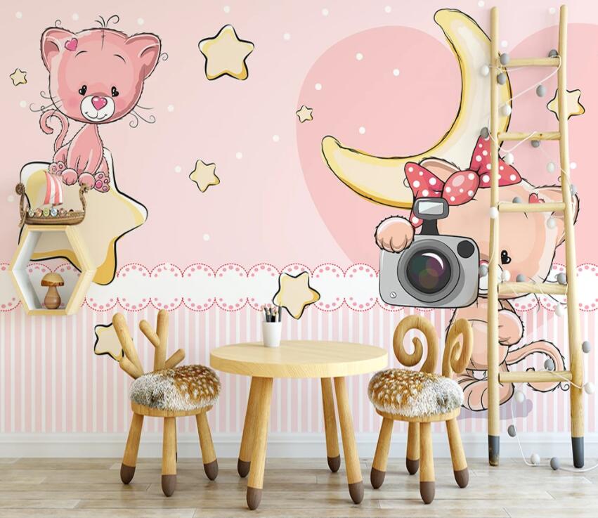 3D Pink Cat 1155 Wall Murals Wallpaper AJ Wallpaper 2 