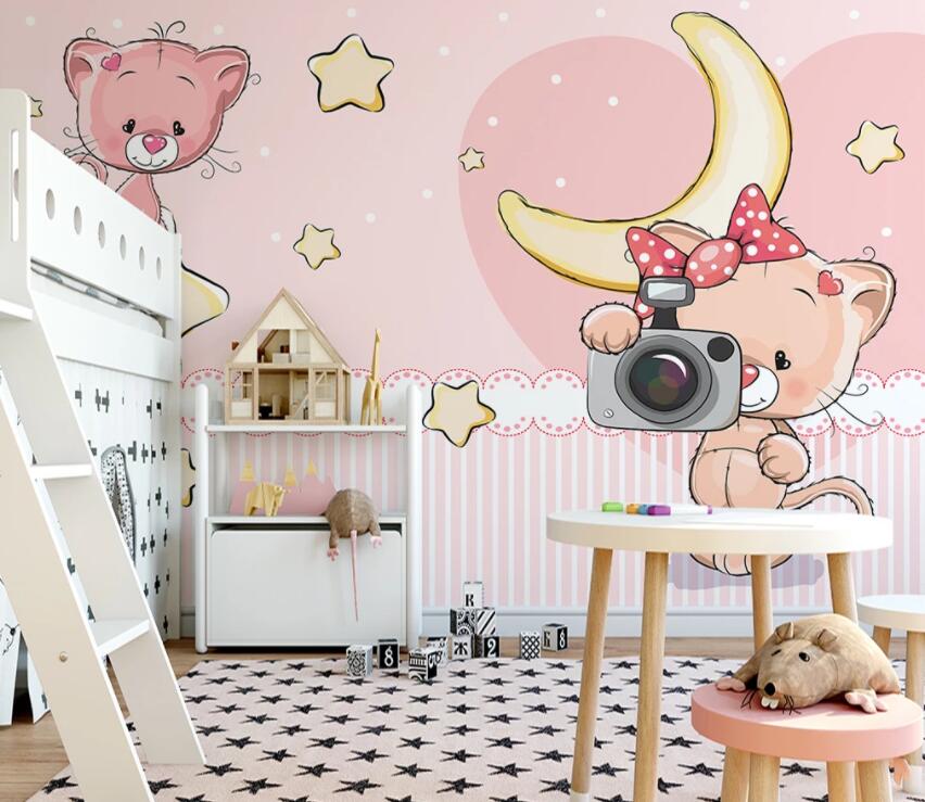 3D Pink Cat 1155 Wall Murals Wallpaper AJ Wallpaper 2 