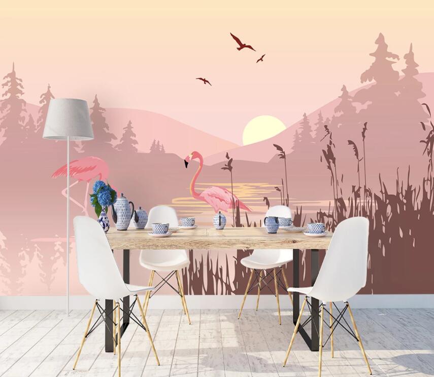 3D River Flamingo 829 Wall Murals Wallpaper AJ Wallpaper 2 