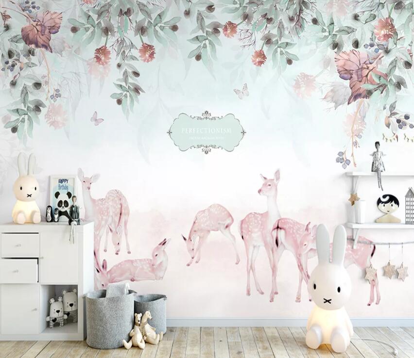 3D Flower Fawn 820 Wall Murals Wallpaper AJ Wallpaper 2 