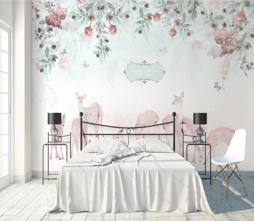 3D Flower Fawn 820 Wall Murals Wallpaper AJ Wallpaper 2 