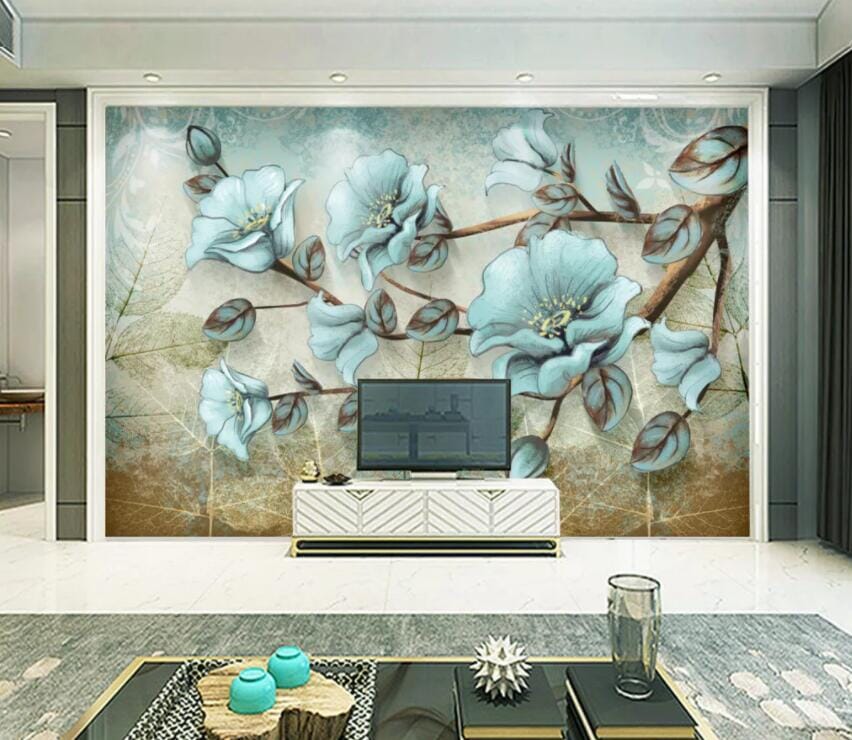 3D Blue Flowers 1824 Wall Murals Wallpaper AJ Wallpaper 2 