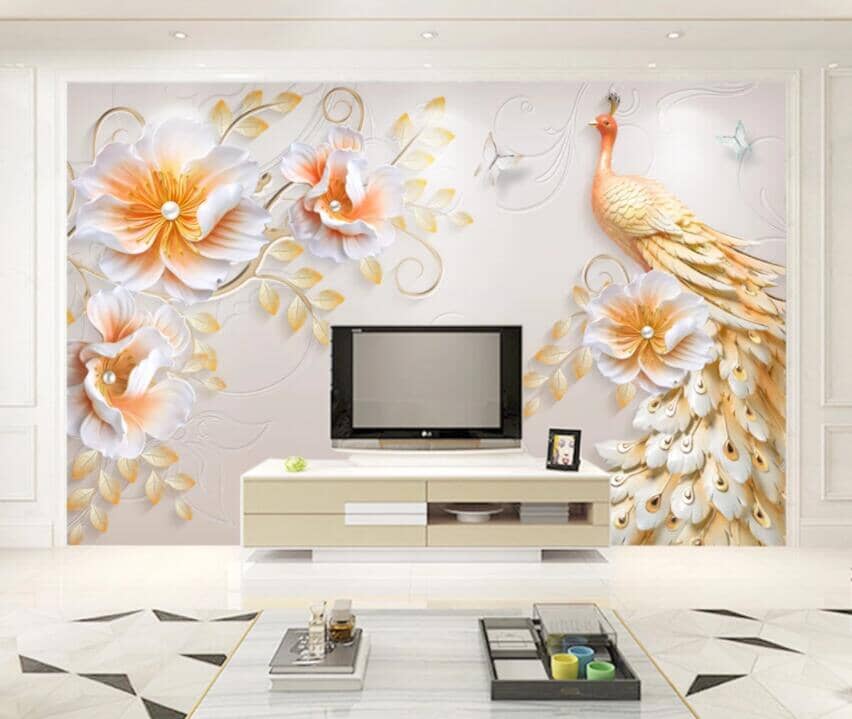 3D Peacock Flowers 1686 Wall Murals Wallpaper AJ Wallpaper 2 