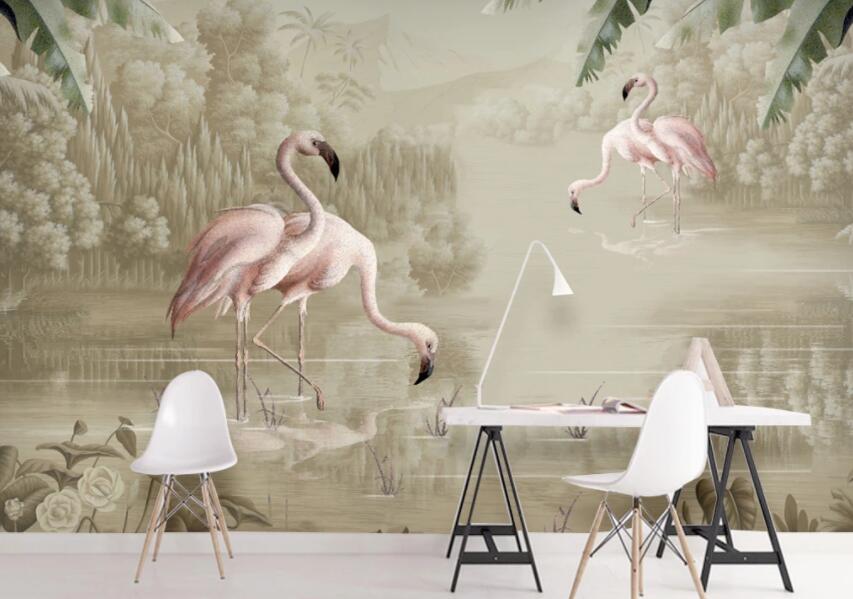 3D Flamingo Lake 152 Wall Murals Wallpaper AJ Wallpaper 2 