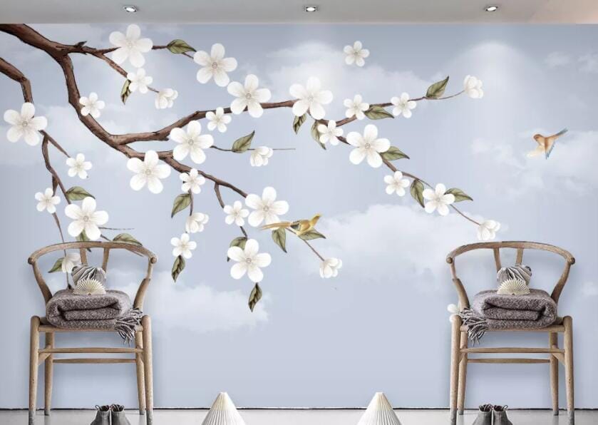 3D White Flowers 1514 Wall Murals Wallpaper AJ Wallpaper 2 