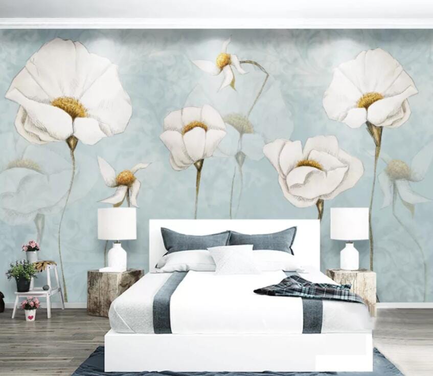 3D White Flowers 1469 Wall Murals Wallpaper AJ Wallpaper 2 